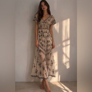 Sundance Dress Sheer Beaded Cream Midi